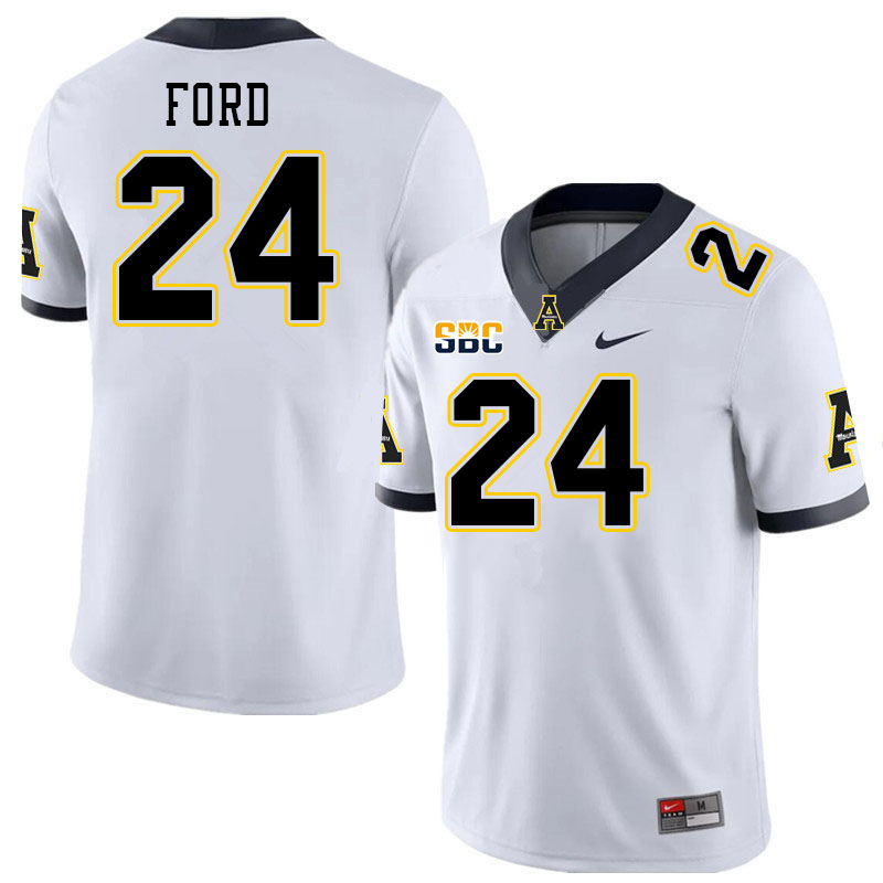 Youth #24 Scoobie Ford Appalachian State Mountaineers College Football Jerseys Stitched Sale-White